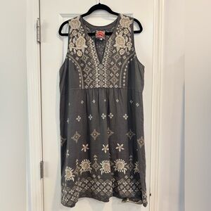 Johnny Was Gray and Cream Embellished Sundress